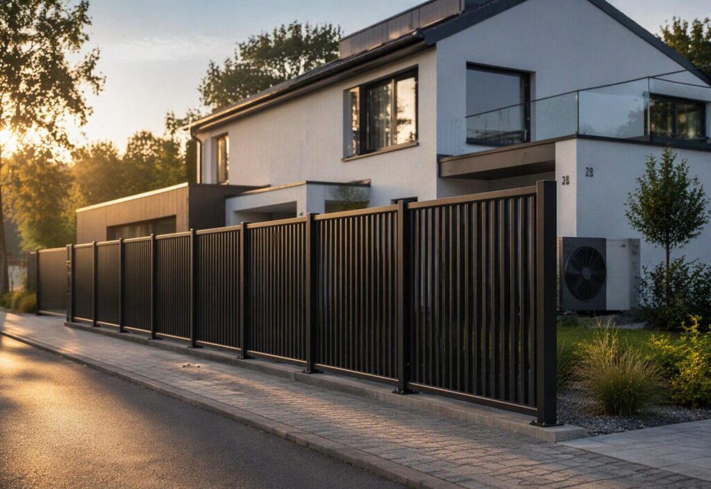 AluKol® Energiezaun an einem modernen Einfamilienhaus.