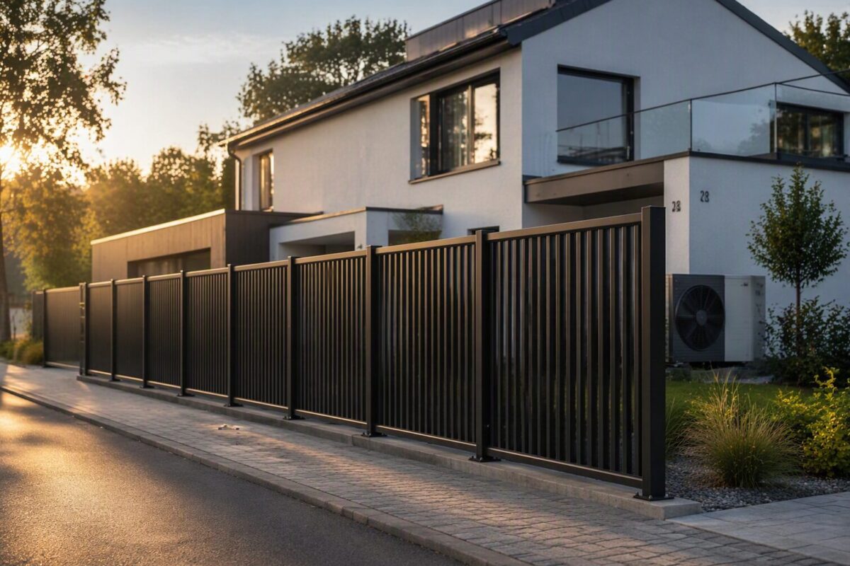 AluKol® Energiezaun an einem modernen Einfamilienhaus.