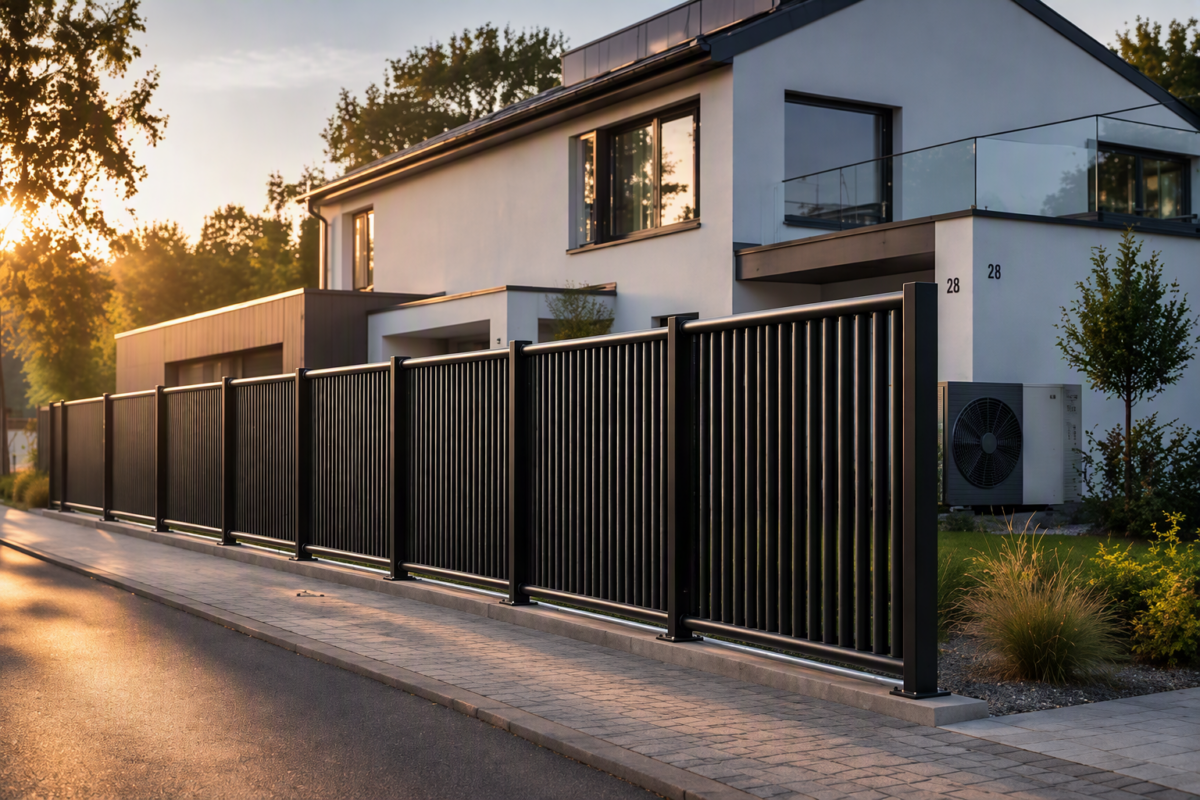 AluKol® Energiezaun an einem modernen Einfamilienhaus.